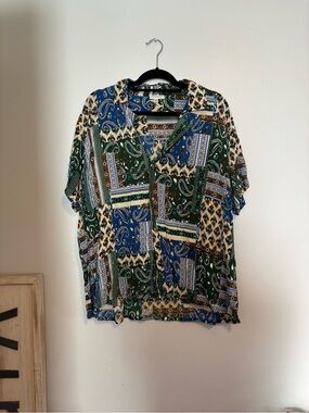 EARTHBOUND Patchwork Paisley Short-Sleeve Shirt in Green, Blue, Cream